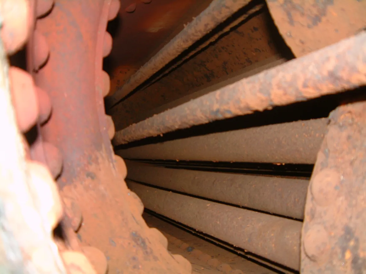 Close-up of boiler tubes inside a boiler